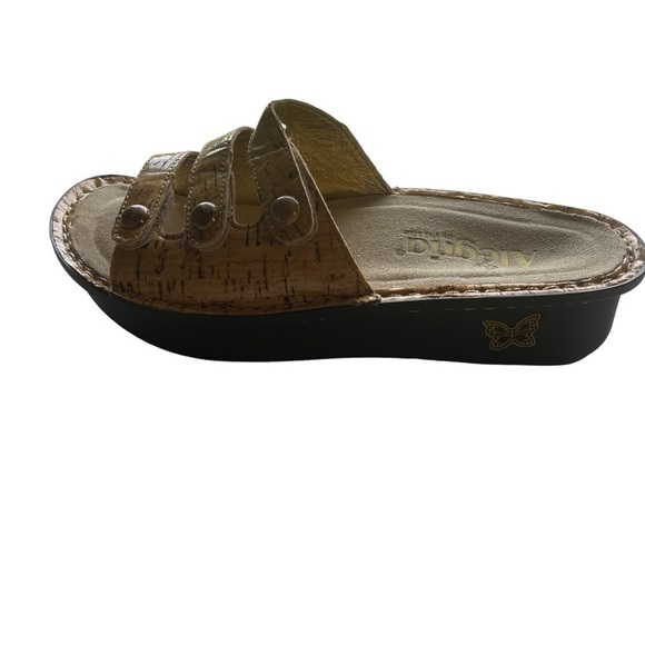 Alegria Fiona cork look sandals EUC size 37 three strap hook and loop closure - Picture 1 of 12